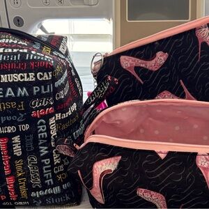 Chic Black and Pink Cosmetic Bag and purses.